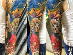 彩色招财花臂纹身刺青 传统纹身 新传统纹身 新疆乌鲁木齐纹身刺青店  新疆首府最好的纹身店

